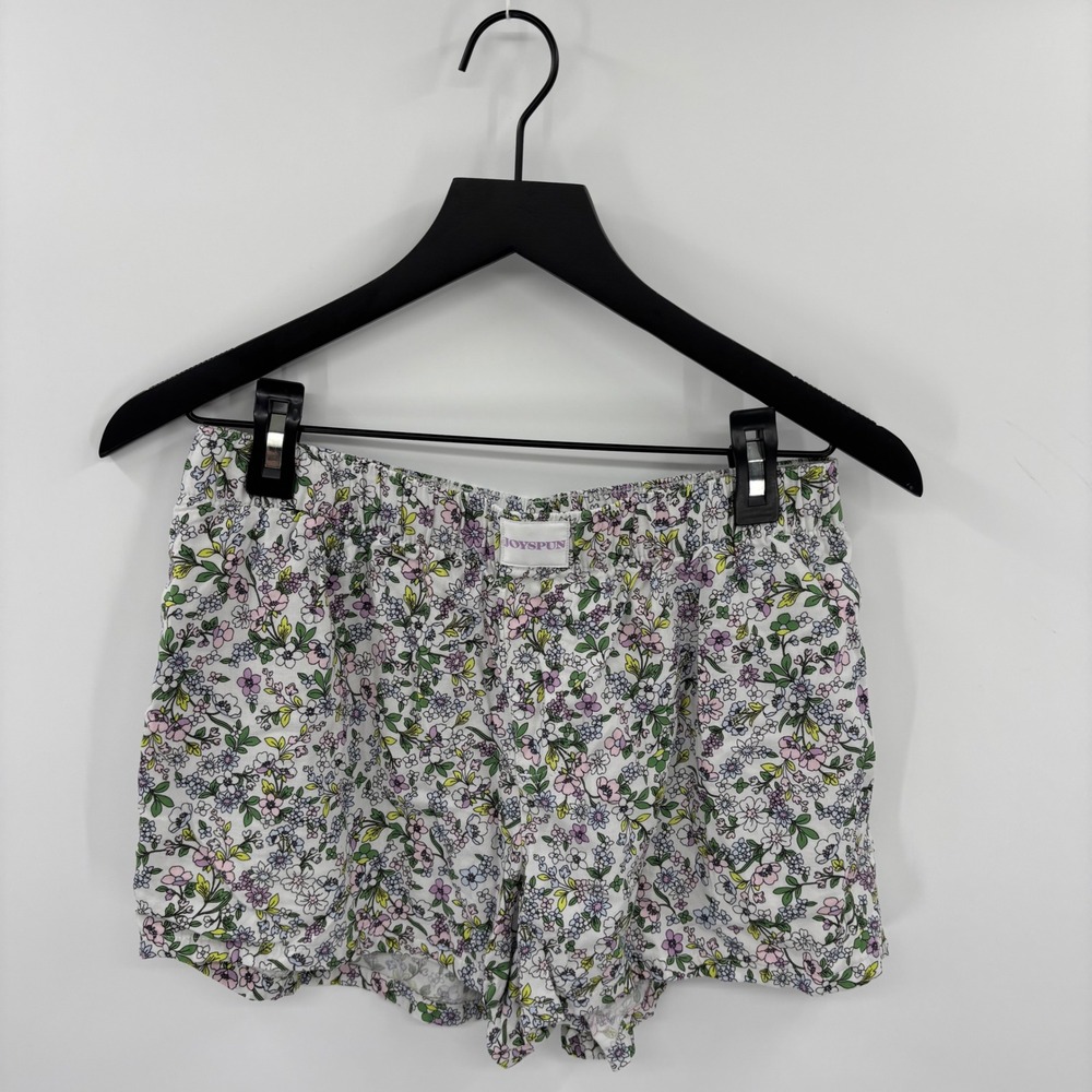 Joyspun Pajama Shorts Womens Small White Floral Cotton Sleepwear Loungewear Boho